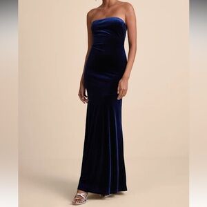 NWT Lulu's Strapless Midnight Blue Velvet Dress